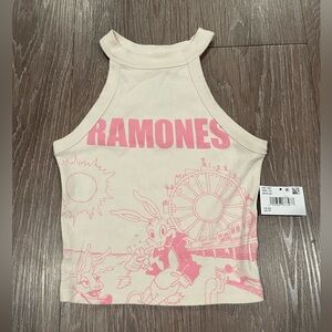 American Eagle Outfitters Cropped High-Neck Ramones Graphic Tank Top